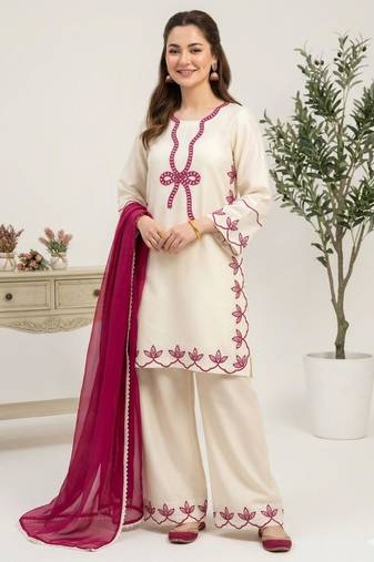 white rayon embroidered kurta sets