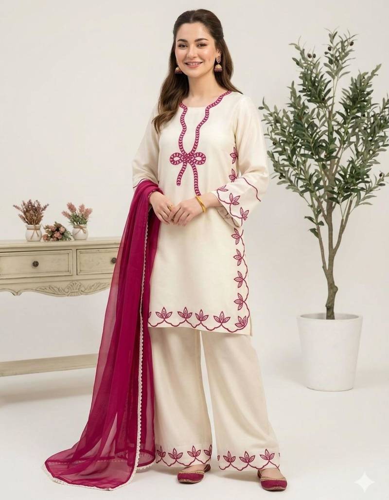 white rayon embroidered kurta sets