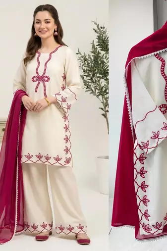 white rayon embroidered kurta sets