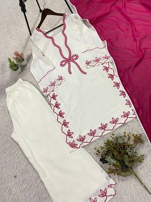 white rayon embroidered kurta sets 3