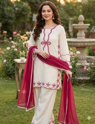white rayon embroidered kurta sets 5