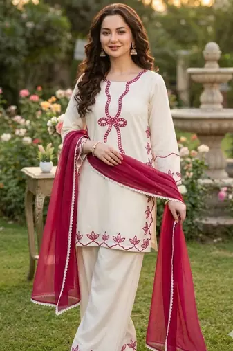 white rayon embroidered kurta sets