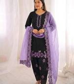 black silk blend embroidered kurta sets
