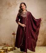 dark BROWN vichitra silk embroidered kurta sets