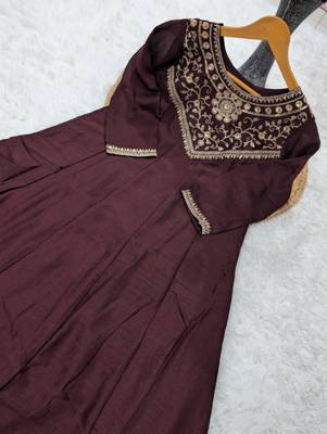 dark BROWN vichitra silk embroidered kurta sets 5