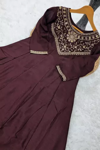 dark BROWN vichitra silk embroidered kurta sets