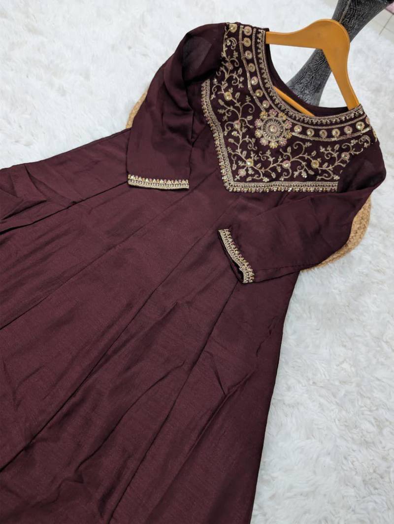 dark BROWN vichitra silk embroidered kurta sets