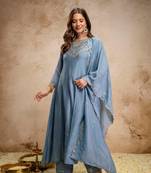 LIGHT BLUE vichitra silk embroidered kurta sets
