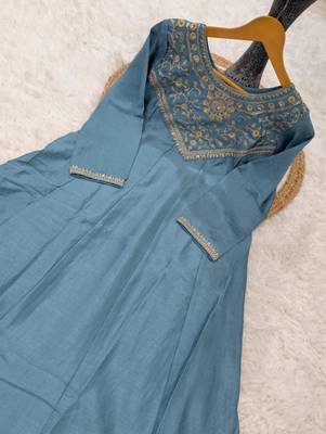 LIGHT BLUE vichitra silk embroidered kurta sets 3