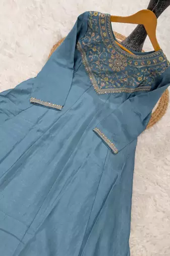 LIGHT BLUE vichitra silk embroidered kurta sets