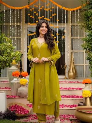 yellow viscose embroidered kurta sets 1