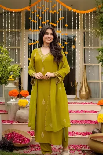 yellow viscose embroidered kurta sets
