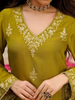 yellow viscose embroidered kurta sets 2