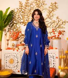 blue viscose embroidered kurta sets