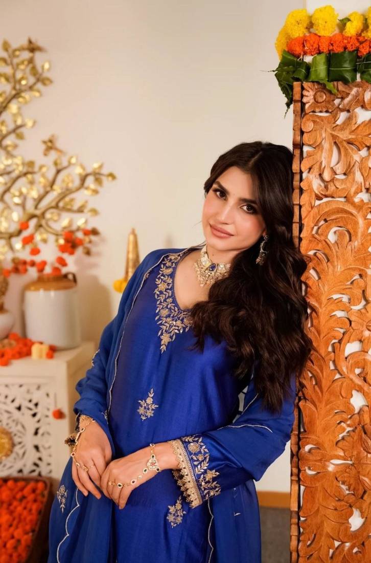 blue viscose embroidered kurta sets