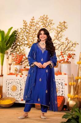 blue viscose embroidered kurta sets 1