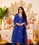 blue viscose embroidered kurta sets