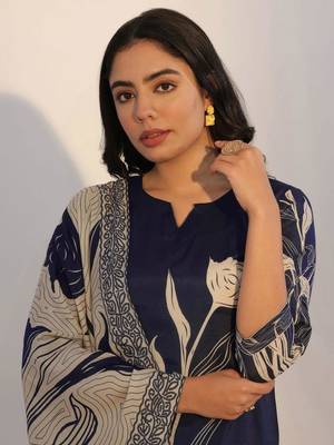 navy blue silk blend printed kurta sets 5
