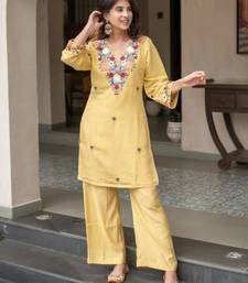 yellow crepe embroidered kurta sets