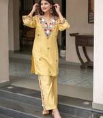yellow crepe embroidered kurta sets