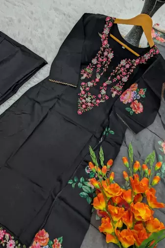 black chinon  kurta sets