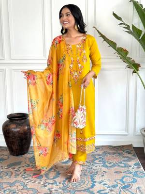 yellow chinon  kurta sets 3
