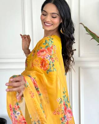 yellow chinon  kurta sets 4