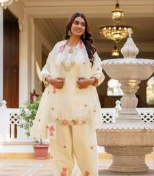 off white satin embroidered kurta sets