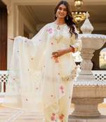 off white satin embroidered kurta sets