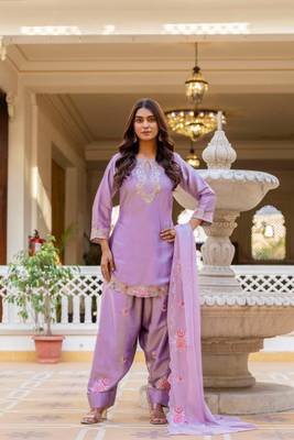 purple satin embroidered kurta sets 2