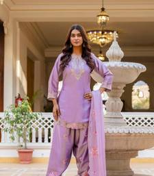 purple satin embroidered kurta sets