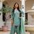 teal green satin embroidered kurta sets