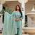 teal green satin embroidered kurta sets