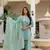 teal green satin embroidered kurta sets