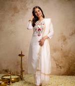 white chanderi embroidered kurta sets