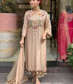peach chanderi silk embroidered kurta sets