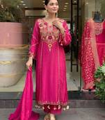 rani pink chanderi silk embroidered kurta sets