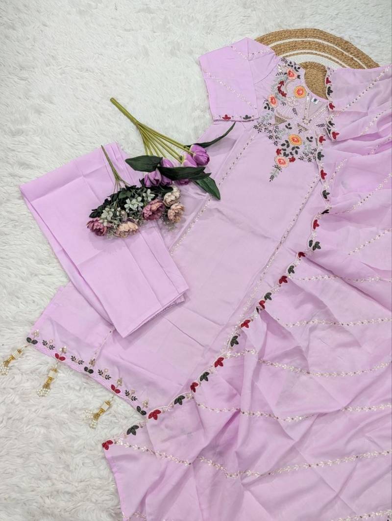 lavender chanderi silk embroidered kurta sets
