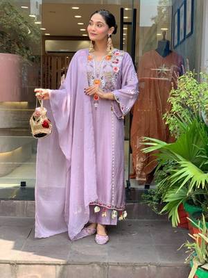 lavender chanderi silk embroidered kurta sets 1