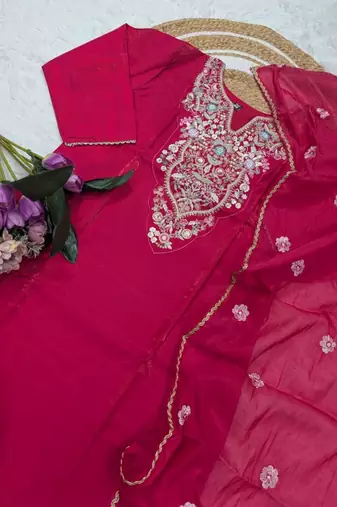 PINK silk blend embroidered kurta sets