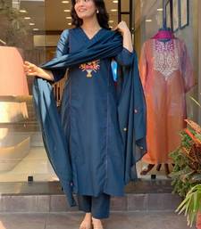teal blue viscose rayon embroidered kurta sets