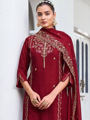 red vichitra silk embroidered kurta sets 2