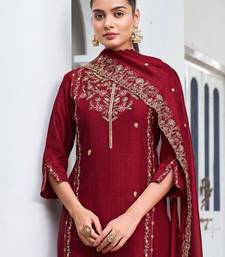 red vichitra silk embroidered kurta sets