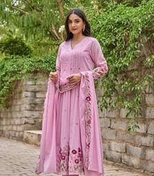 pink chanderi silk embroidered kurta sets