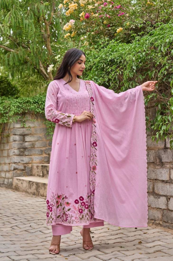 pink chanderi silk embroidered kurta sets