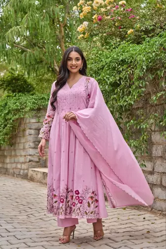 pink chanderi silk embroidered kurta sets