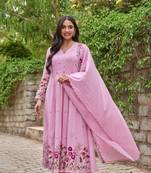 pink chanderi silk embroidered kurta sets