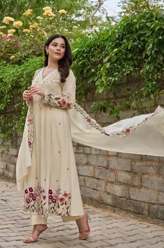 white chanderi silk embroidered kurta sets