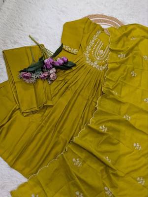 olive chanderi silk embroidered kurta sets 3