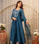 navy blue chanderi silk embroidered kurta sets